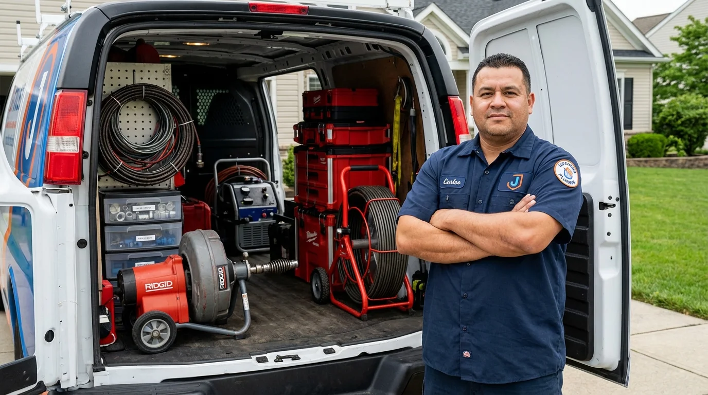 Professional drain cleaning equipment and Johns Plumbing LLC plumber in Rossville