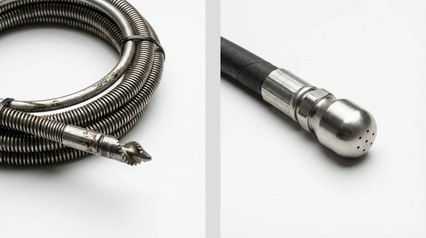 Drain snake cable and hydro jetting nozzle used for drain cleaning in Rossville, IL