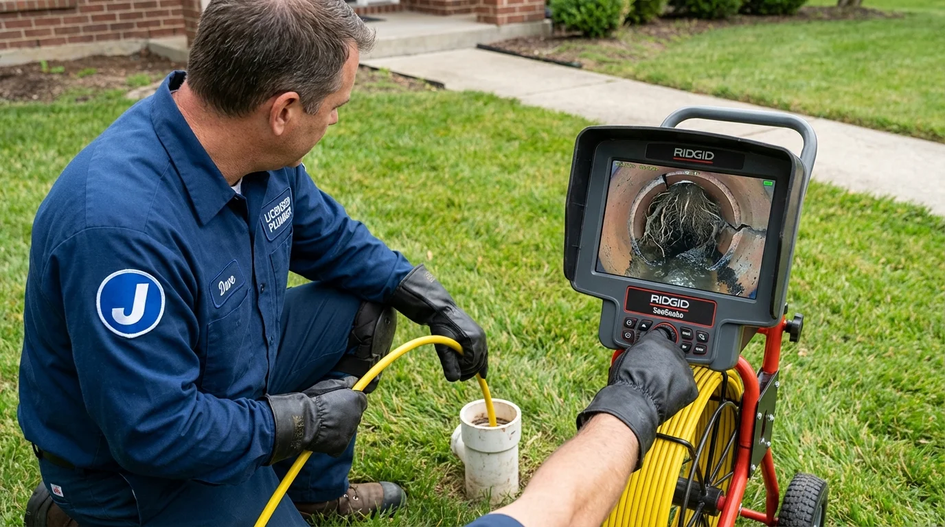 Sewer camera inspection being performed by Johns Plumbing LLC in Rossville