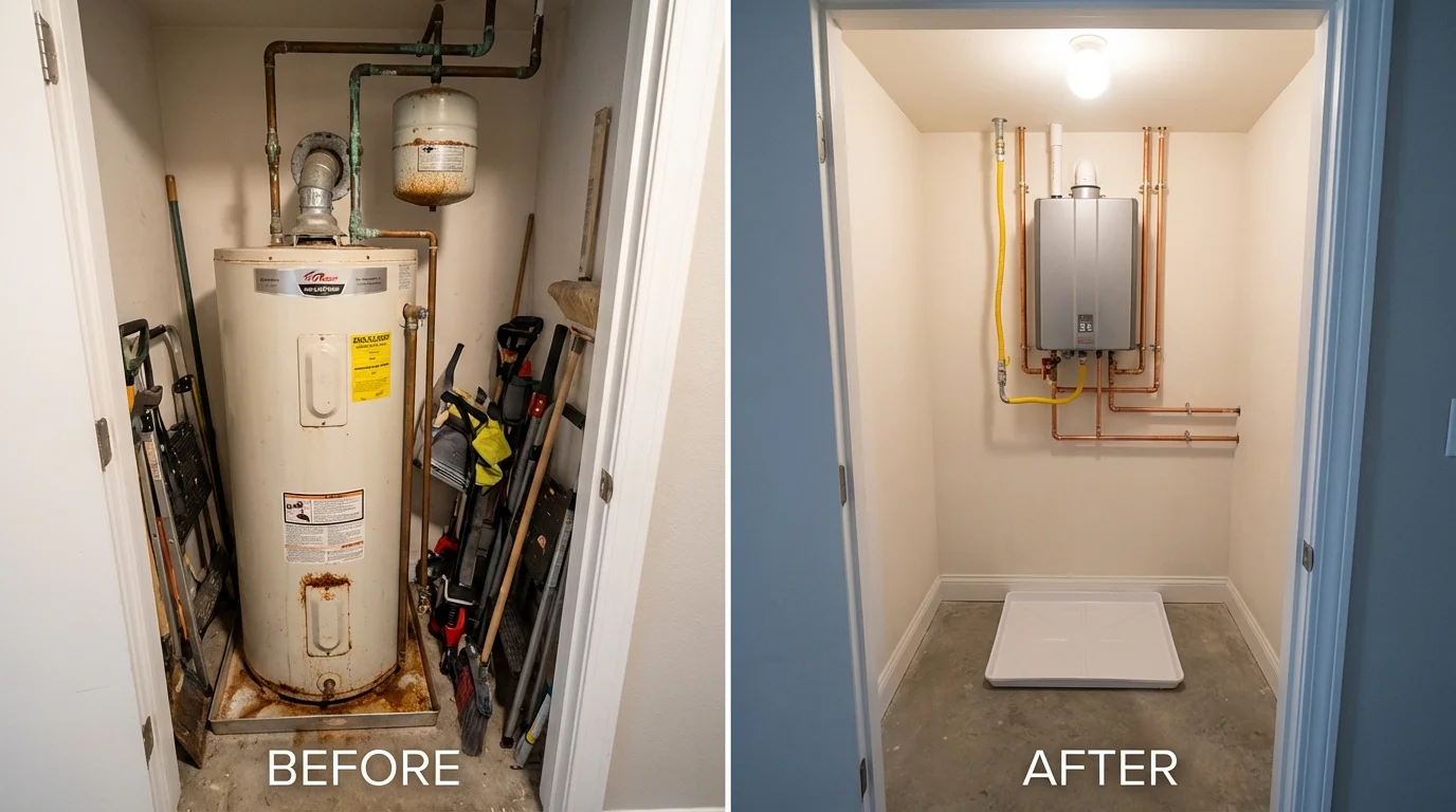 Tank water heater versus wall-mounted tankless unit comparison for Rossville, IL homeowners